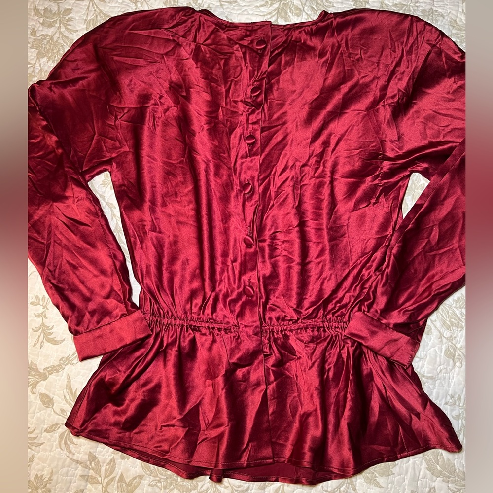 Vintage 80s Oscar de la Renta Silk Peplum Blouse Top Shirt, size medium large - Picture 9 of 14